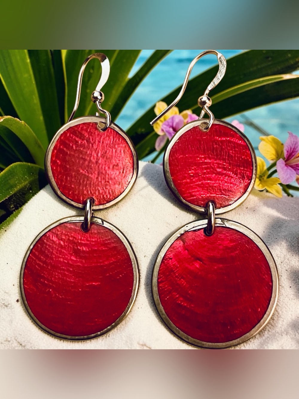 Capiz Shell Earrings by Culture Mix - Magenta Pink